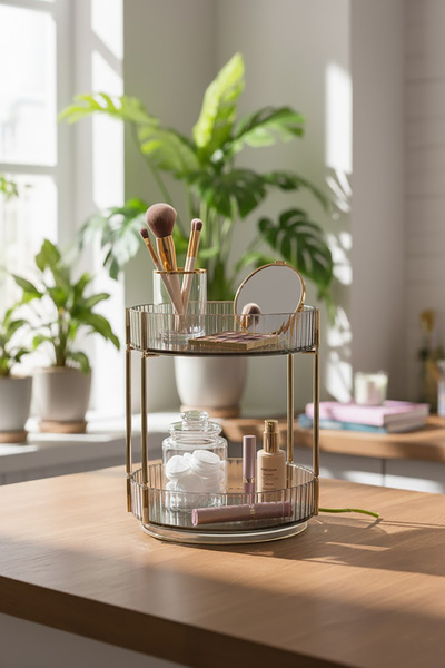 Saule 360° Döner 2 Katlı Makyaj Düzenleyici Organizer – Banyo Mutfak Çok Amaç...