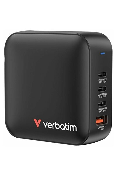 Verbatim Мини GaN зарядно устройство 165W 3xUSB-C 1xUSB-A US/EU/UK A.32216