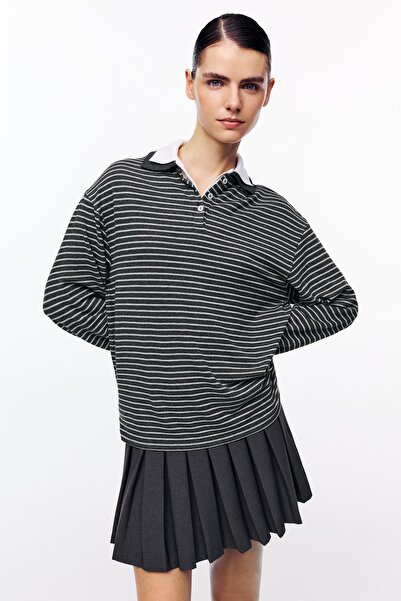 Pull & Bear Striped polo shirt with contrast collar