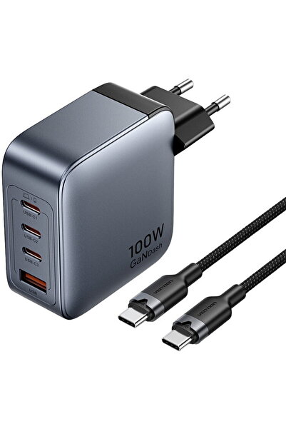 Vention Încărcător 2x USB-C, 2x USB-A (gri) cu cablu USB-C la USB-C (1m) (negru)