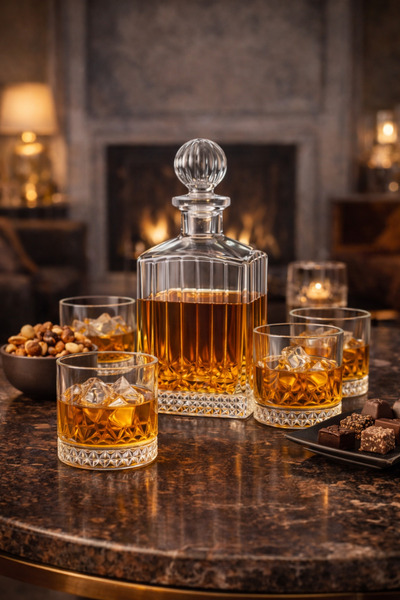 MADAME LUDA Premium Whiskey Glass-Cup/Wine Decanter Set. (6 Glasses+1 Decante...