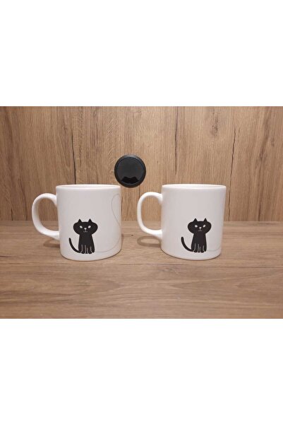 Keramika Set of 2 Mugs with Cat Design, 10 cm