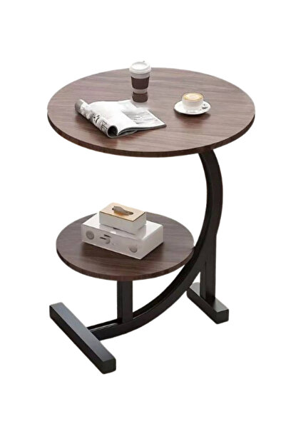 Ch A smart side table with a modern design, featuring a brown wooden top and ...