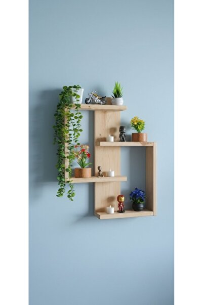 Ev dekka Ahşap Dekoratif Duvar Rafı - 60x50 cm Modern Tasarım - Çift Taraflı ...