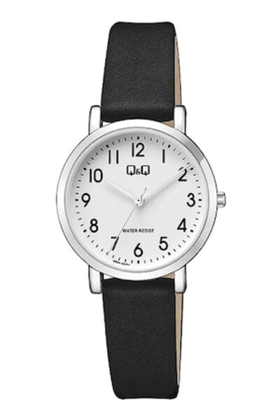 Q&Q Quartz Watch with -Leather Strap, Black