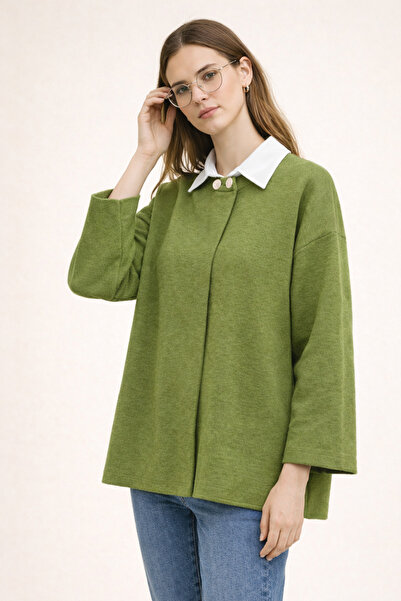 FERHEL Casual Knitwear Poncho Double Button - F.Green