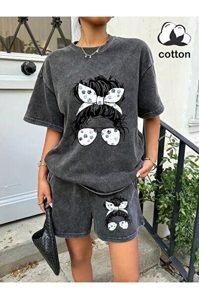 ship master Washable 100% Cotton Bowknot Girls Printed 2-Piece Shorts Set Loo...