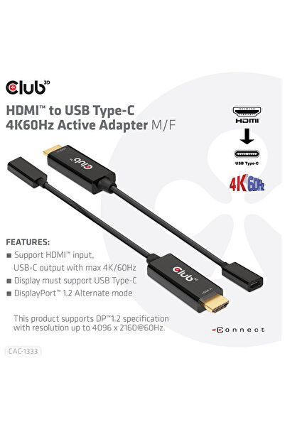 Club 3D Adaptor HDMI la USB tip C 4K60Hz M/F CAC-1333