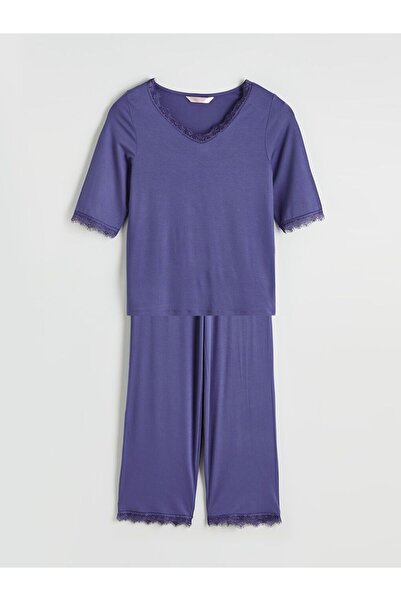 LC Waikiki V-Neck Lace Detailed Women's Pajama Set