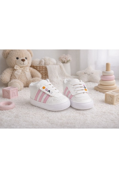 Pure Boutique Бели бебешки маратонки с розови таралежчета, гъвкава подметка, ...