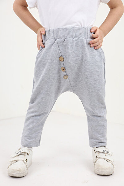Toontoy Boy's Asymmetrical Sweatpants with Elastic Waist and Buttons - 2 Threads