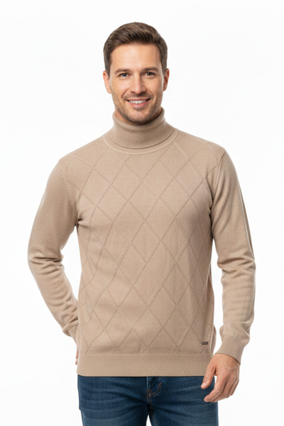 Pulltonic Men's Turtleneck Argyle Pattern Sweater