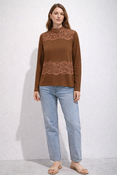 Kayra Twomail Guipure Detailed Knitwear Blouse