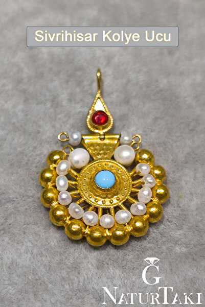 Naturtakı İncili Sivrihisar Altın Kaplama 925 Ayar Gümüş Kolye Ucu-Dünyanın E...