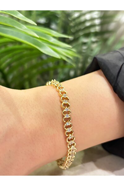 Veralys Atelier GOLD RENK OVAL HALKA MODEL TAŞ DETAYLI 14K ALTIN KAPLAMA ÇELİ...