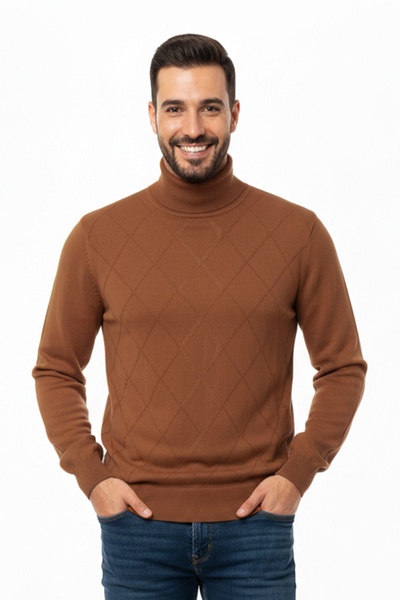 Pulltonic Men's Turtleneck Argyle Pattern Sweater