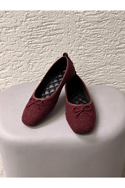 Beyond Women's Burgundy Tweed Fabric Bowknot Ballerinas 1cm Byndlck01