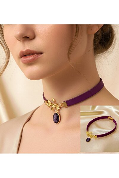 LADYMİRAGE GERÇEK DERİ CAMEO CHOKER KOLYE