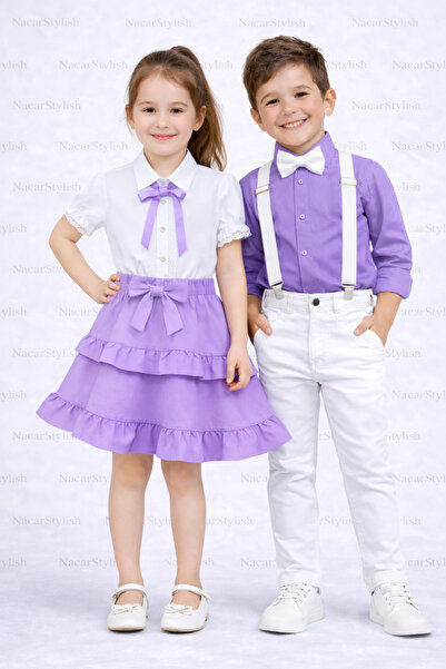 Nacar 23 Nisan 29 Ekim Kız&Erkek Çocuk Dantel Detaylı Gömlek-Double Kumaş Fır...