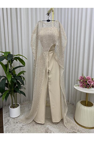 ALSAMAHA Beige jumpsuit dress with an evening abaya