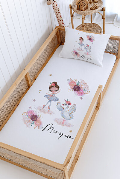 Lilabio %100 Pamuk İsme Özel Montessori Yatak Pike Seti 100x200 Balerin Kuğu