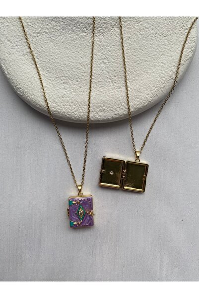 COLLECTİON Renkli Mine Detaylı Açılır Kitap Madalyon Kolye fotoğraf koymalık ...