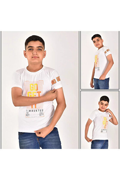 CUBBUX Boy's Printed White T-Shirt Cotton Crew Neck