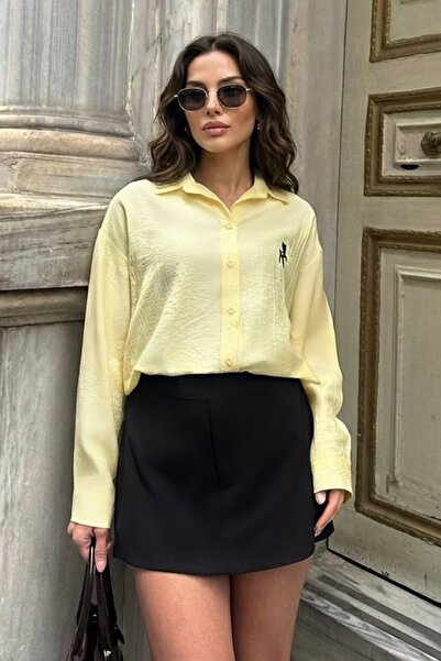 Trend Alaçatı Stili Women's Yellow Deer Embroidered Aerobin Shirt Alc-X15315