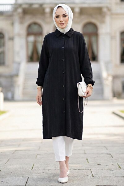 hafsamina Long Buttoned Tunic Black Hm262109