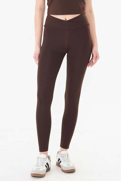 Sortie Women's V-Waist Back Zipper Pocket Sports Leggings Brown