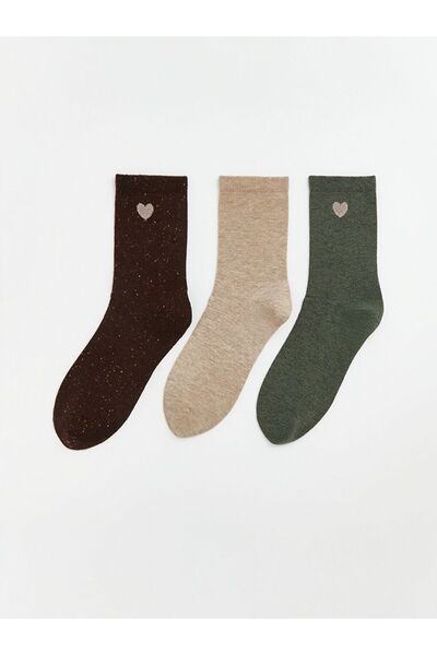 LC Waikiki Heart Embroidered Women's Socks 3-Piece Set