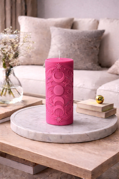 Bead Astroloji Desenli Dekoratif Silindir Mum – Ay & Güneş Figürlü Modern Ev ...