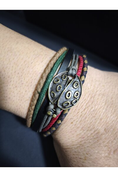 enyatakı Ladybug model leather rope bracelet