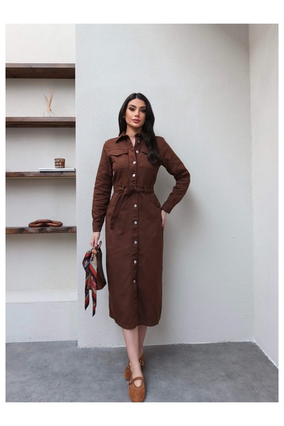 ESRAHELVACI Belted Buttoned Denim Dress