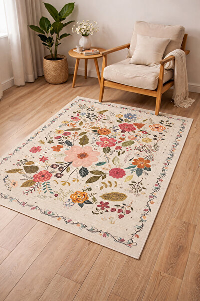 Decomia Home Dijital Kaymaz Yıkanabilir Renkli Etnik Desenli Retro Salon Halı...