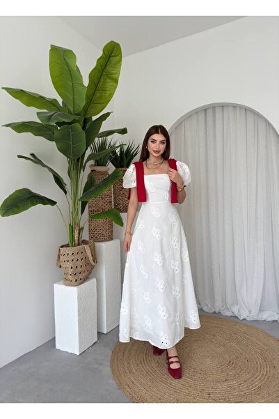 ETİKAFASHION Brode Balon Kol Uzun Elbise