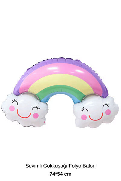 Bunloon Sevimli Gökkuşağı Folyo Balon 74×54 cm Bulut Figürlü Doğum Günü Parti...