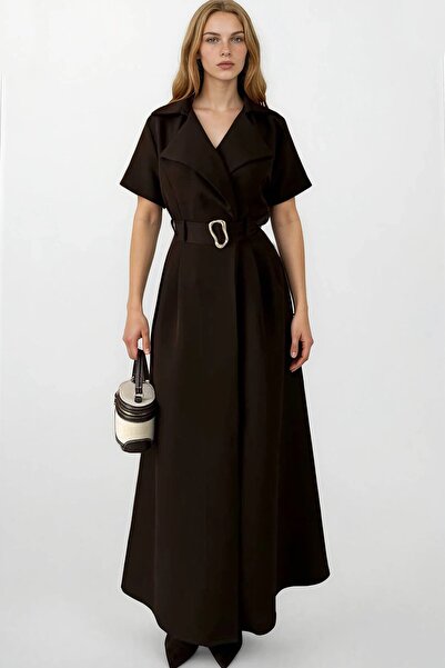 Trend Alaçatı Stili Women's Brown Double-Breasted Closure, Accessory and Belt...