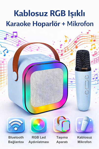 Omaze Mikrofonlu Karaoke Bluetooth Hoparlör Rgb Led Işıklı 5 Efektli Ses Bombası