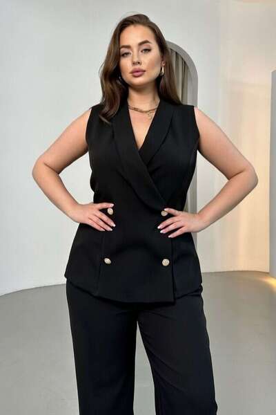Blazer Vest Pants 2pcs Set - Plus Size Stylish Set with Lycra 030