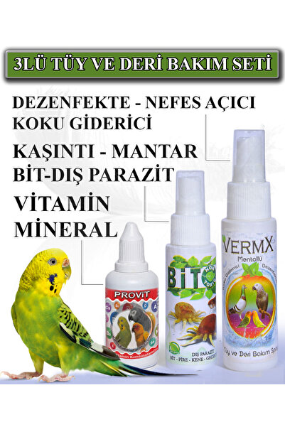 VERMX TR 3LÜ Vitamin Tüy ve Deri Bakım Seti Muhabbet Kuşu Kanarya Papağan Tüm...