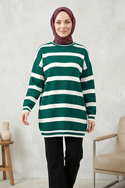 FERHEL Women's Striped Crew Neck Raglan Sleeve Knitwear Tunic Sweater - Sheep...