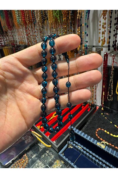 Septemmart سبحة من حجر العنبر النيلي الأزرق الداكن مقاس 6x9 مم بقطع كروي، موق...