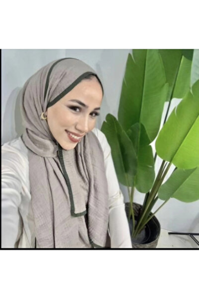 AMİNENESİL Piping Muslin Shawl Dark Mink Color