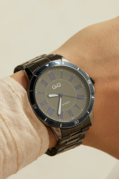 Q&Q ساعة يد رجالية من كيلثور |   حافظة معدنية باللون الأسود وسلك معدني |   قر...