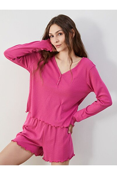 LC Waikiki V-Neck Self-Patterned Women's Shorts Pajama Set