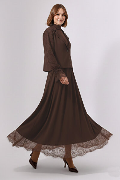 benguen Lace Hijab Double Set N7218 Brown