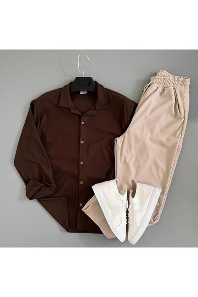 WENMİNG Men's Corduroy Suit Pants Shirt Bottom Top Combination