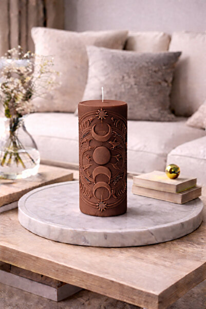 Bead Astroloji Desenli Dekoratif Silindir Mum – Ay & Güneş Figürlü Modern Ev ...
