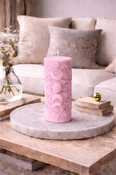 Bead Astroloji Desenli Dekoratif Silindir Mum – Ay & Güneş Figürlü Modern Ev ...